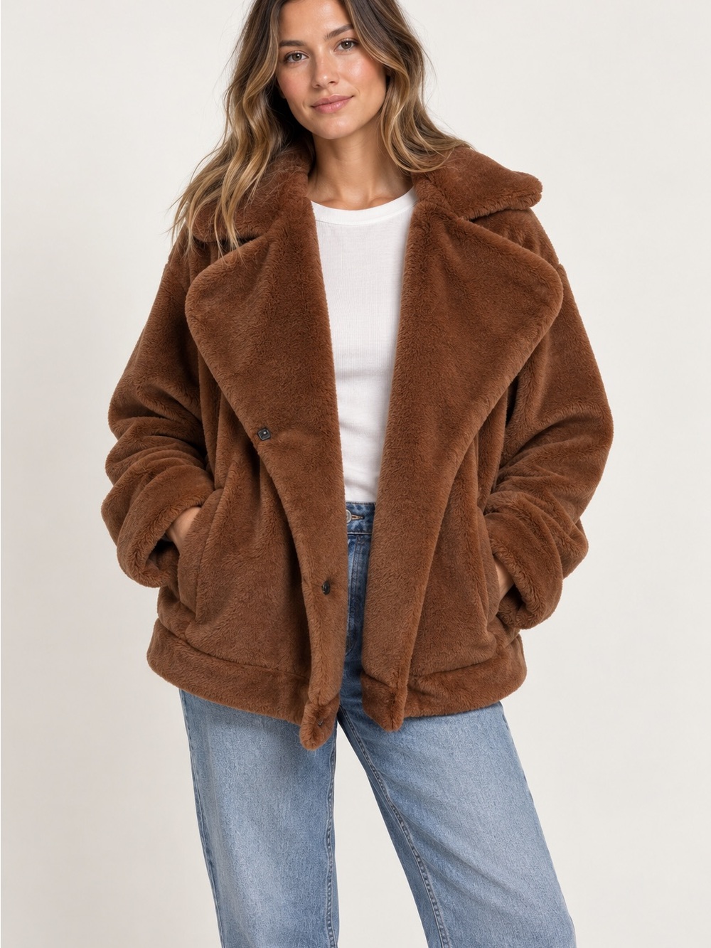 Aerie Brown Teddy Faux Fur Oversized Jacket Coat Size S